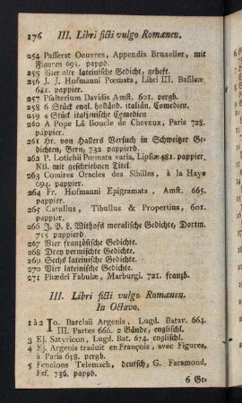 176-187, III. Libri ficti vulgo Romaenen - IV. Libri ad Historiam Litterar. pertinentes