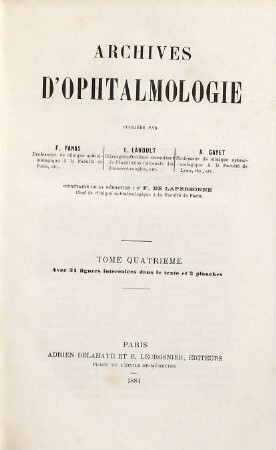 Archives d'ophtalmologie. 4. 1884