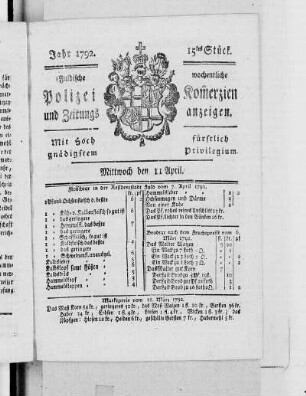 15tes Stück., Ausgabe vom 11. April 1792
