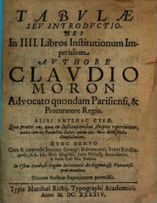 Tabulae sive Introductiones in IV libros institutionum Imperialium