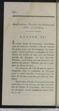 Amélioration, Parallèle des Siciliens anciens, et modernes. Lettre XVI.