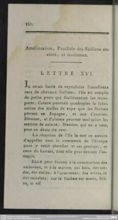 Amélioration, Parallèle des Siciliens anciens, et modernes. Lettre XVI.