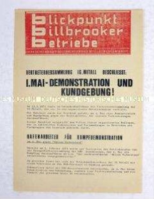 Extrablatt Zeitung der DKP für die Metallbetriebe in Hamburg-Billbrook zum 1. Mai