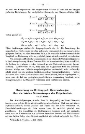 Bemerkung zu R. Stoppel: Untersuchungen über die lokalen Schwankungen des Erdpotentials