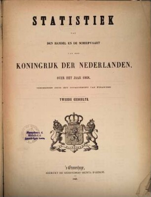 Statistiek van den handel en de scheepvaart van het Koningrijk der Nederlanden : over het jaar ... 1868,2 (1869)