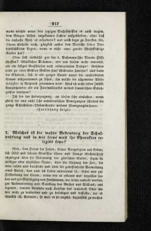 Welches ist die wahre Bedeutung der Schulprüfung und in wie fern muß ihr Charakter religiös seyn?