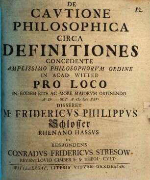 De cautione philosophica circa definitiones