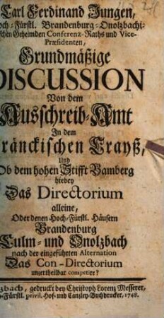 Grundmäßige Discussion von dem Ausschreib-Amt in den fränckischen Crayß