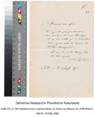 Brief Kaiser Napoleons III. an König Wilhelm I. von Preußen (Reproduktion, vermutlich für das Bild"Bismarcks Zusammentreffen mit Napoleon")