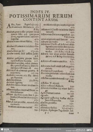Index IV. Potissimarum Rerum Contentarum