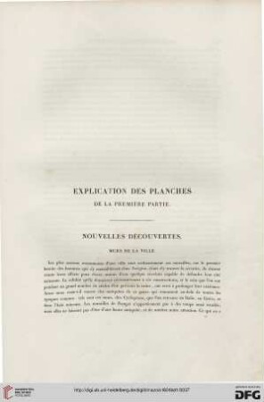 Explications de Planches de la première partie. Nouvelles découvertes