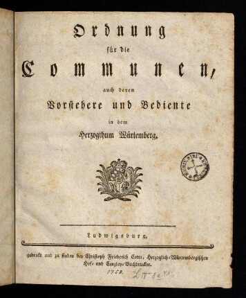 1-220, Ordnung fuer die Communen