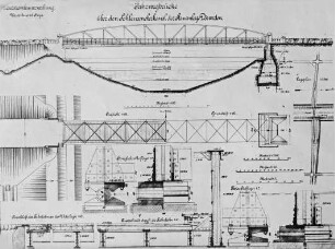 Bau der Fahrwegbrücke bei der Staustufe Dörverden/Weser