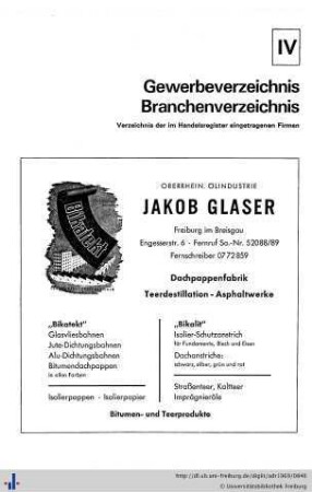 Teil IV. Gewerbeverzeichnis, Branchenverzeichnis.