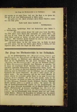Zur Frage des Werkunterrichts in der Volksschule