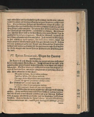 VI. Ratione Fornicationis, Wegen der Hurerey und Unzucht.