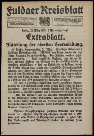 Erste Ausgabe vom Sonntag, den 21. März 1915.