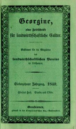 Siebenzehnter Jahrgang, 1840. Fünftes Heft. Septbr. und Oktbr.