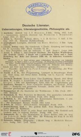 Deutsche Literatur. Uebersetzungen, Literaturgeschichte, Philosophie etc. (Nr. 1-514)