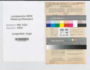 Entnazifizierung Hugo Langenfeld , geb. 16.12.1906 (Landespruefer)