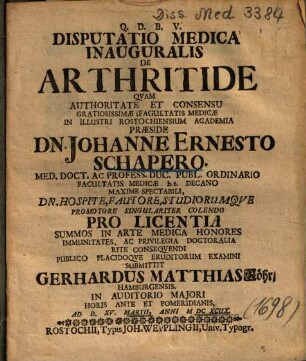 Disputatio Medica Inauguralis De Arthritide