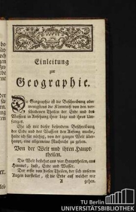 Von der Welt und ihren Haupttheilen.