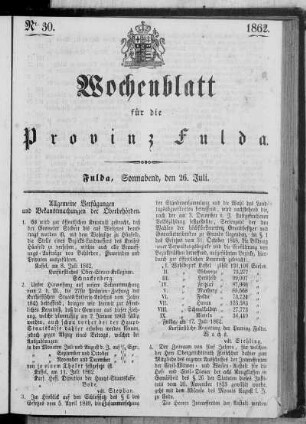 Nr. 30, Ausgabe vom 26. Juli 1862