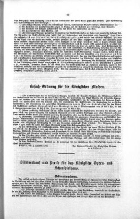 Besuchs-Ordnung für die Königlichen Museen