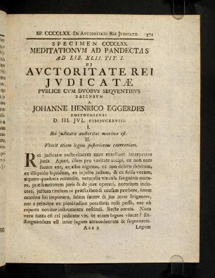 371-384, Meditat. Ad Pandect. Sp. CCCCLXX. De Avctoritate Rei Jvdicatae.