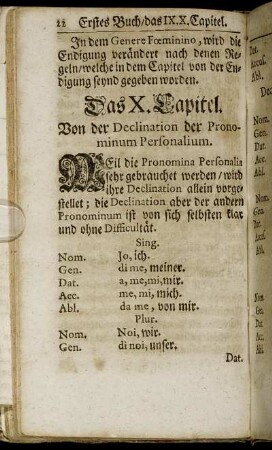 Das X. Capitel. Von der Declination der Pronominum Personalium