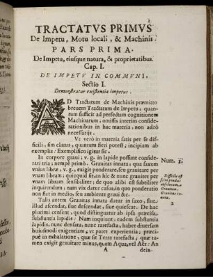 Tractatus Primus. De Impetu, Motu locali, & Machinis.