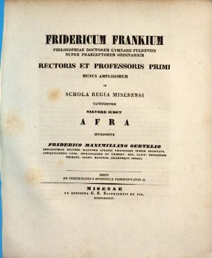 Memoriam anniversariam dedicatae ante hos ... annos Scholae Regiae Afranae ... pie celebrandam indicit. 1845