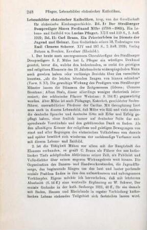 248-249 [Rezension] Lebensbilder elsässischer Katholiken; I. und II. Band