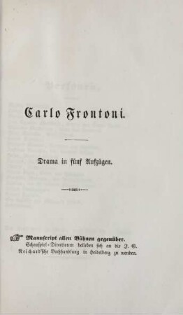 Carlo Frontoni : Drama in fünf Aufzügen