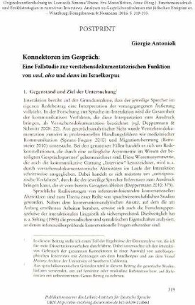 Konnektoren im Gespräch: Eine Fallstudie zur verstehensdokumentatorischen Funktion von und, also und dann im Israelkorpus