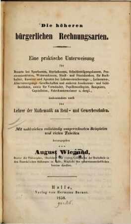 Die höheren bürgerlichen Rechnungsarten