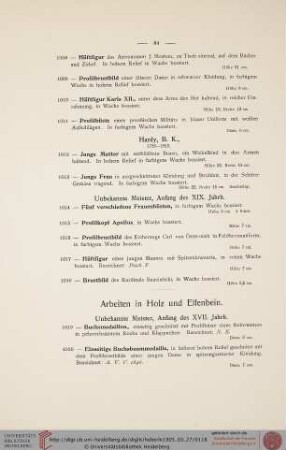 Arbeiten in Holz und Elfenbein (Nr. 1019-1043)