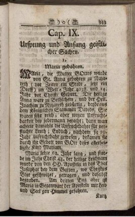 Cap. IX. Ursprung und Anfang geistlicher Sachen.