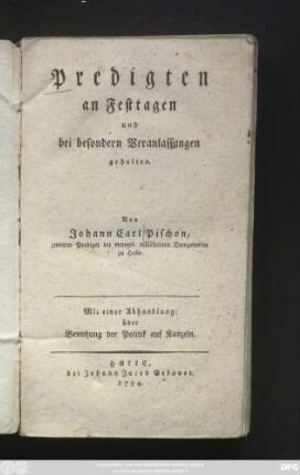 Predigten an Festtagen und bei besondern Veranlassungen gehalten