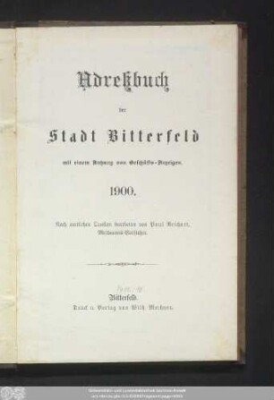 1900: Adressbuch der Stadt Bitterfeld