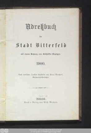 1900: Adressbuch der Stadt Bitterfeld
