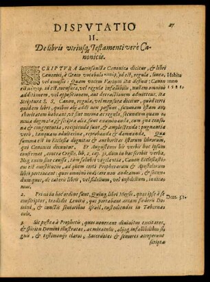Disputatio II. De libris utriusque Testamenti vere Canonicis.