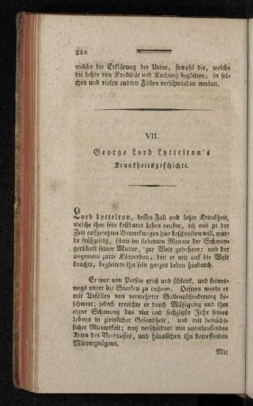 VII. George Lord Lyttelton's Krankheitsgeschichte.