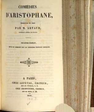 Comédies, trad. du Grec par Artaud