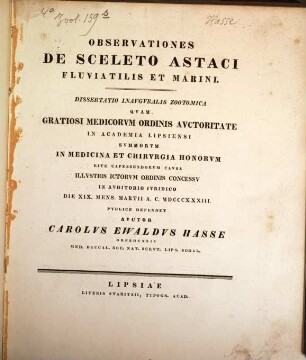 Observationes de sceleto Astaci fluviatilis et marini : dissertatio inauguralis zootomica