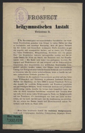 Prospect der heilgymnastischen Anstalt