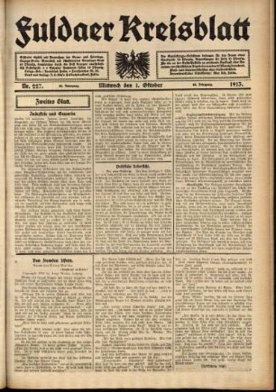 Zweite Ausgabe vom Mittwoch, den 01. Oktober 1913.