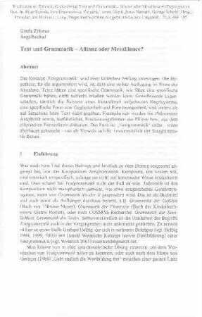 Text und Grammatik - Allianz oder Mesalliance?