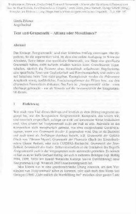 Text und Grammatik - Allianz oder Mesalliance?