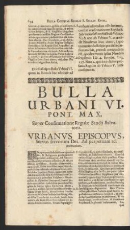 Bulla Urbani VI. Pont. Max.